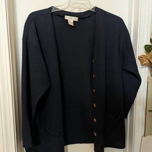 Dark blue long sleeve cardigan, size L
